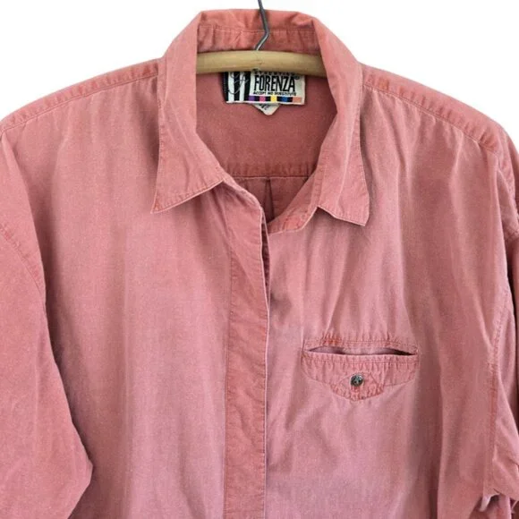 Vintage Forenza 1980s Large Terracotta Button-Up Womens Shirt Long Sleeve - Picture 5 of 8